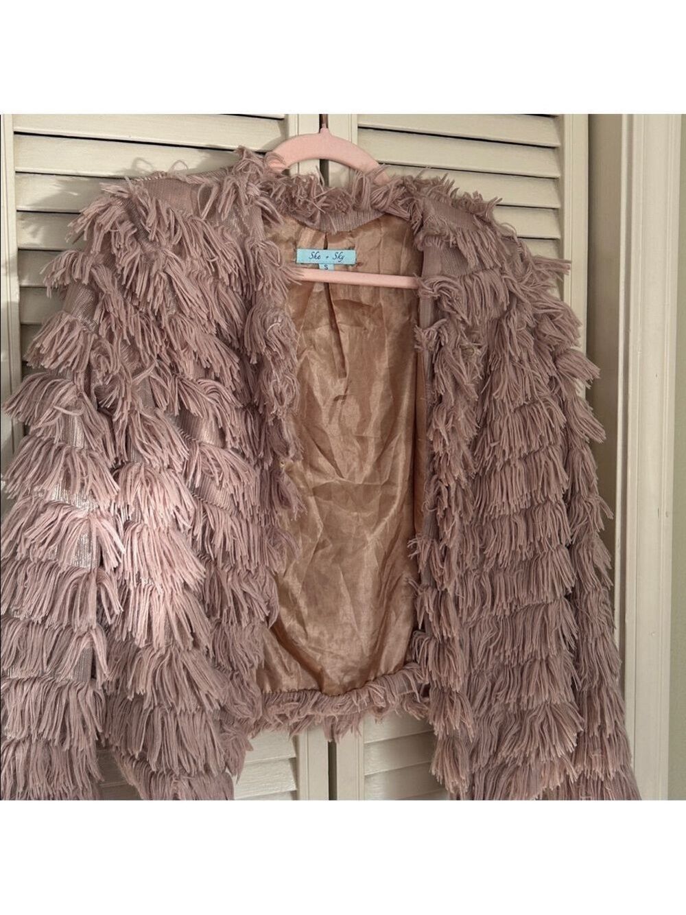 She + Sky Mauve Fringe Teddy Jacket | Size Small